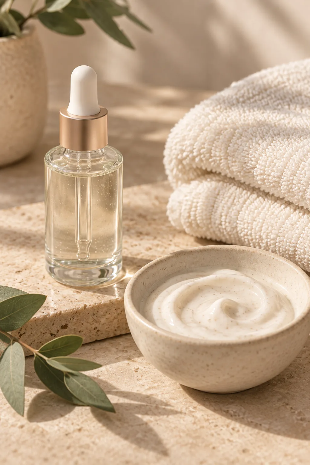 Imagen editorial ilustrativa de productos para limpieza facial